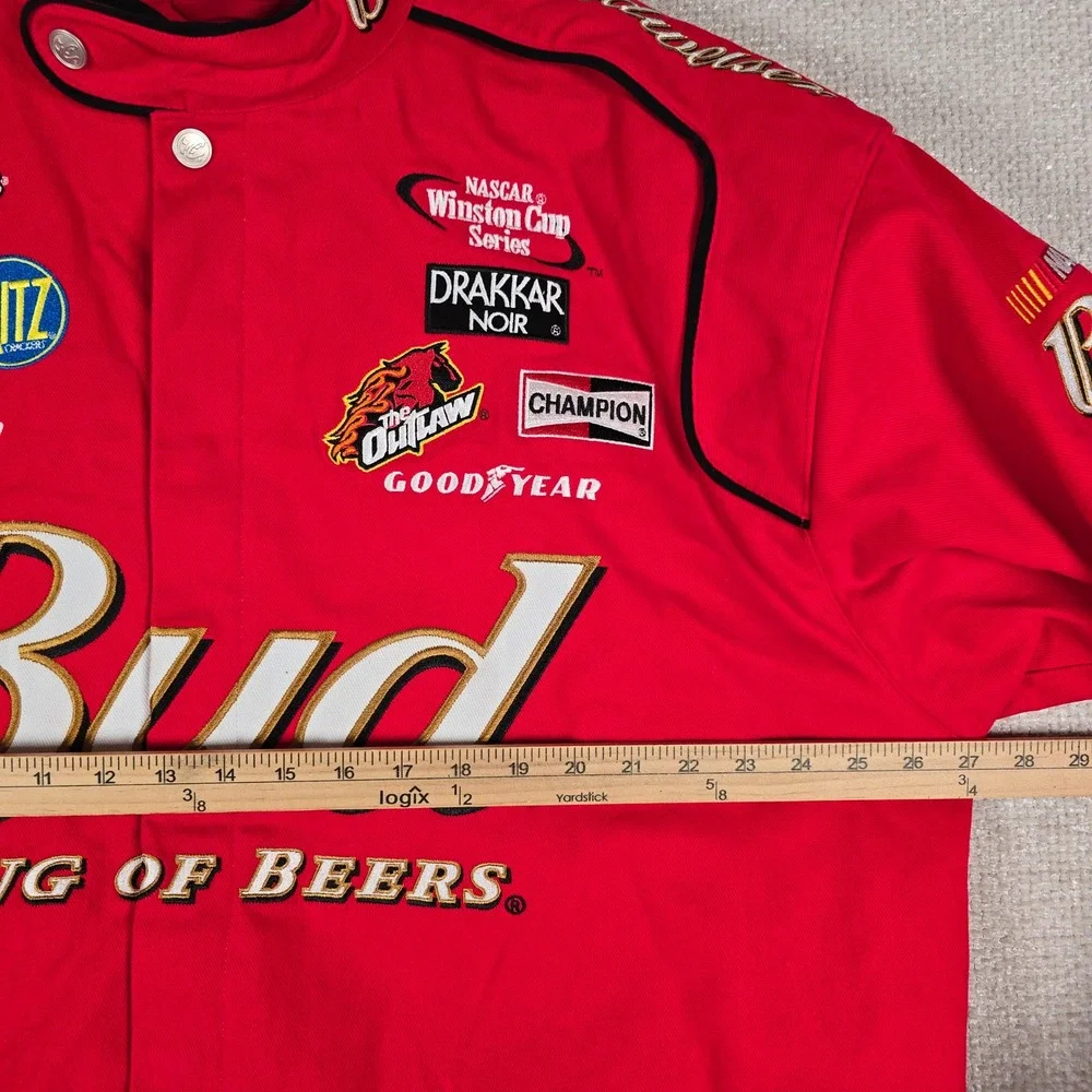Chase Authentics Budweiser NASCAR Racing Jacket Red Cotton XXL Winston Cup Snap